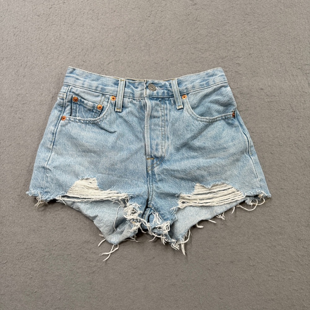 Levi's 501 Premium Shorts Women's 23 Blue Big E Cut Off High Rise Distressed